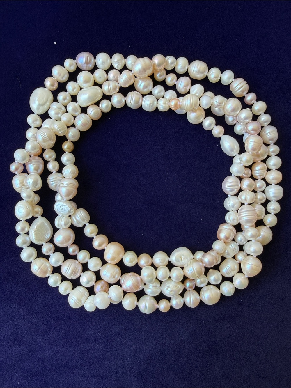 Vintage Hand Knotted Freshwater Pearl Opera Rope Necklace Multicolor - 60" - Picture 2 of 5
